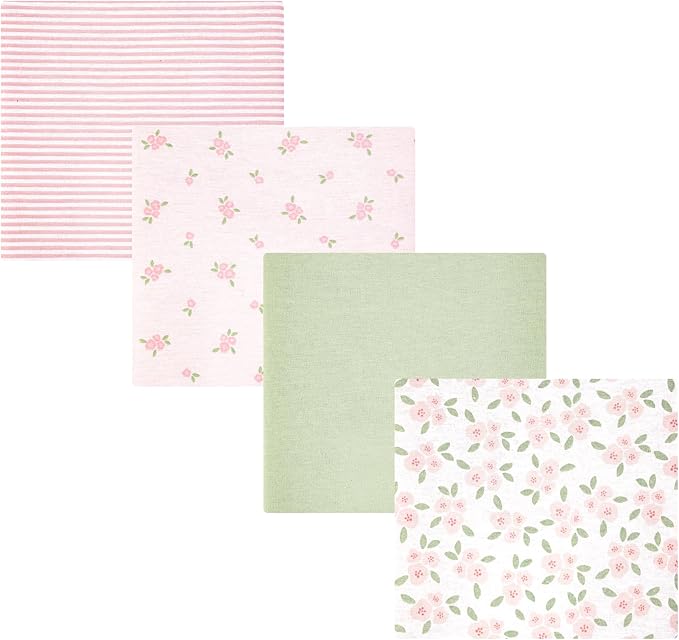 Hudson Baby Unisex Baby Cotton Polyester Flannel Receiving Blankets 4-Pack by HudsonBaby