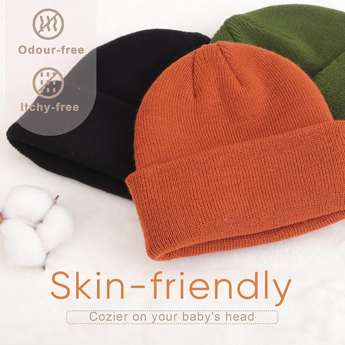 DRESHOW BQUBO 3 Pack Baby Beanies Toddler Kids Winter Hats Soft Knit Hat - Image 3