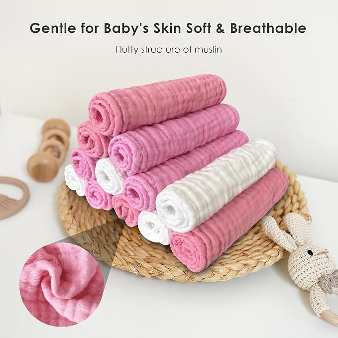 Sunny zzzZZ Baby Muslin Washcloths -100% Cotton Muslin Soft Baby Bath Wash - Image 4