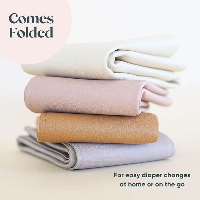 Ava + Oliver Vegan Leather Baby Changing Mat (16 X 30 in) - Multipurpose Wipeable and Portable Diaper Mat - Foldable for Travel (Taupe Scallop)