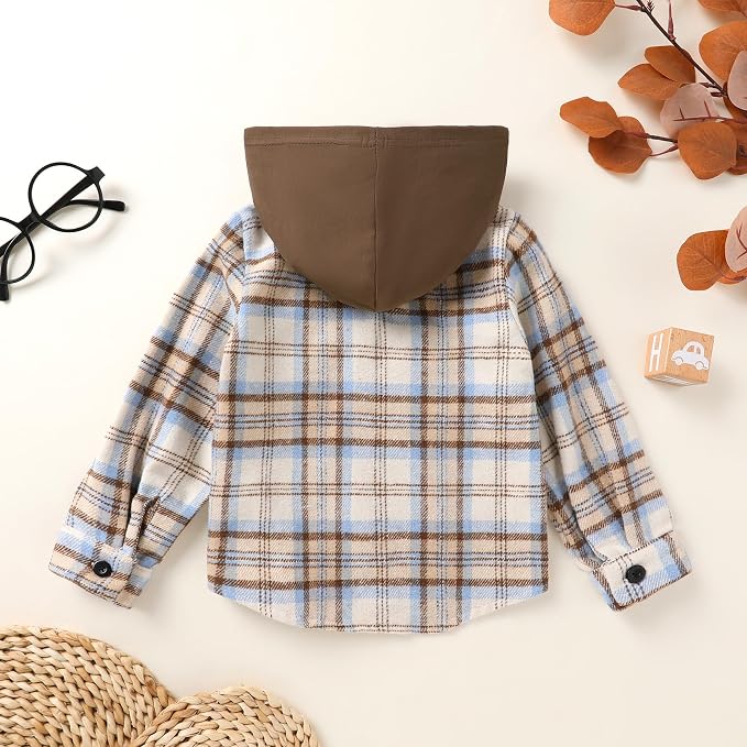 YOUNGER STAR Toddler Kids Boys Girls Flannel Hooded Plaid Shirt Button Baby Red - Image 3