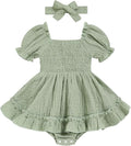 GRNSHTS Baby Girl Romper Dress, Puff Sleeve Smocked Outfit by GRNSHTS