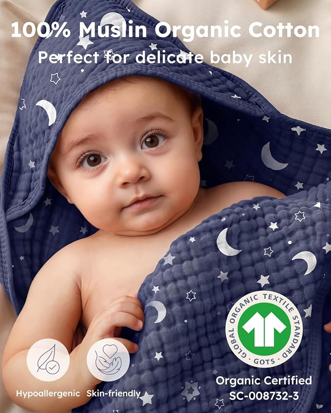 Yoofoss Hooded Baby Bath Towels 2 Pack 100% Muslin Organic Cotton - Image 6