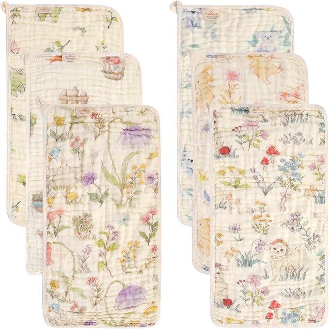 Muslin Baby Burp Cloths Organic Cotton Blend Set | 20x10 Inches, Reversible by HardNok