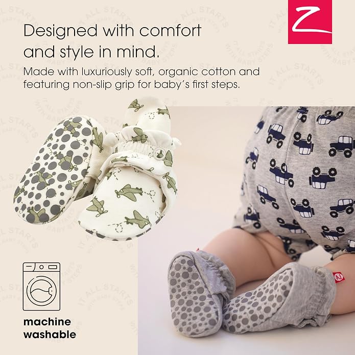 Zutano Unisex Organic Cotton Baby Booties, Stay-On and Non-Slip, Newborn to - Image 2