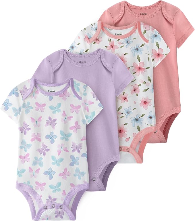 Baby Bodysuits Newborn 100% Cotton, Soft Short Sleeve Toddler Infant Cute Body by FIEMOL