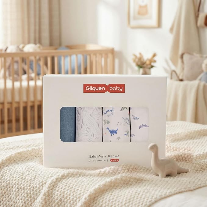 GLLQUEN BABY Muslin Swaddle Blankets 4Pk Receiving Blanket Large 35" x 40" | - Image 7
