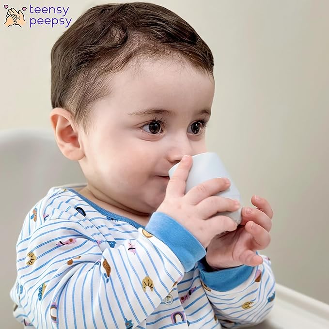 2 Pack Tiny Cup for 4+ Months | Silicone Baby Cups 6-12 Months, Infant Training Open Cup for Baby Led Weaning Supplies, 2oz (Aquamarine)