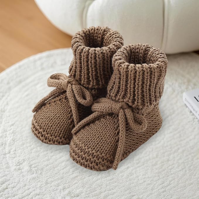 SOLILOQUY Baby Boy Girl Cozy Knit Booties Stay-On Bow Tie Newborn First Shoes - Image 2