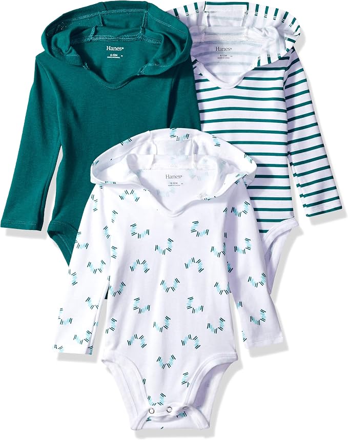Hanes Baby Long Sleeve Bodysuit, Ultimate Bodysuit Hoodie Boys & Girls by Hanes