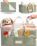 Baby Diaper Caddy Organizer with Portable Changing Mat - Teddy Fleece Diaper Organizer for Changing Table - Basket for Changing Essentials - Baby Essentials Organizer with Removable Dividers