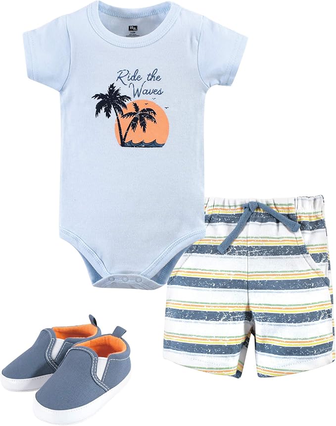 Hudson Baby Unisex Baby Cotton Bodysuit, Shorts and Shoe Set by HudsonBaby