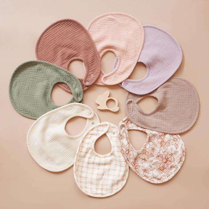Konssy 8-Pack Muslin Baby Bibs, Adjustable Fit - Image 6