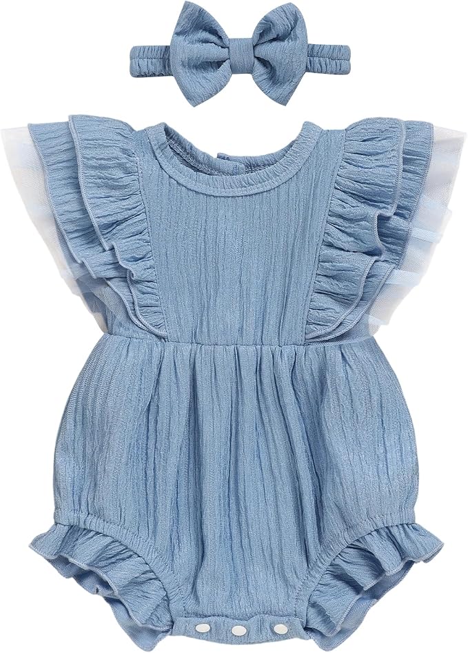TITKKOP Ruffle Bubble Romper for Baby Girl | One-Piece Shorts Jumpsuit | Summer by TITKKOP