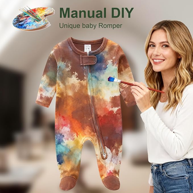 Hikido Baby Romper 100% Organic Cotton Pajamas One Piece Long Sleeve Zipper - Image 5