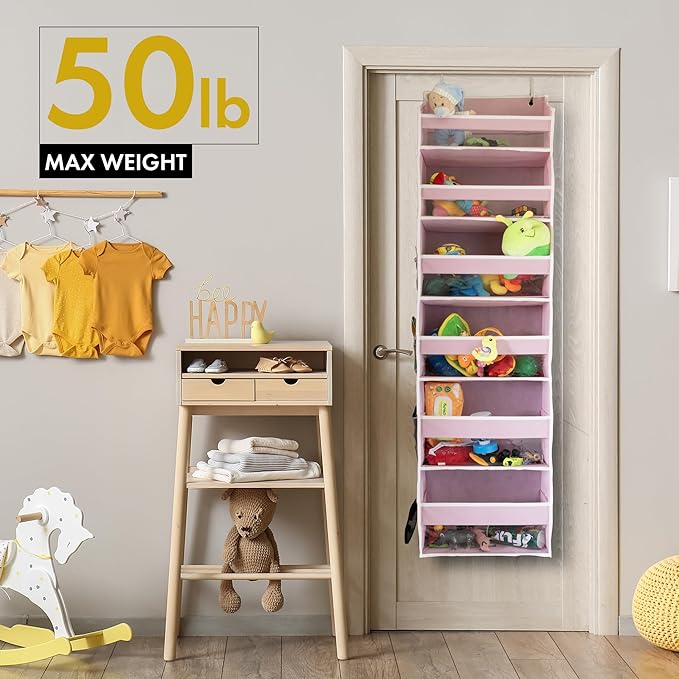 HOMELUX THEORY 2 PC Heavy Duty Over the Door Organizer 55x14x6.7, 6 Large Front & 12 Side Pockets, Hanging Storage Closet Door Organizer for Bedroom, Bathroom and Baby Nursery Storage (Light Gray)