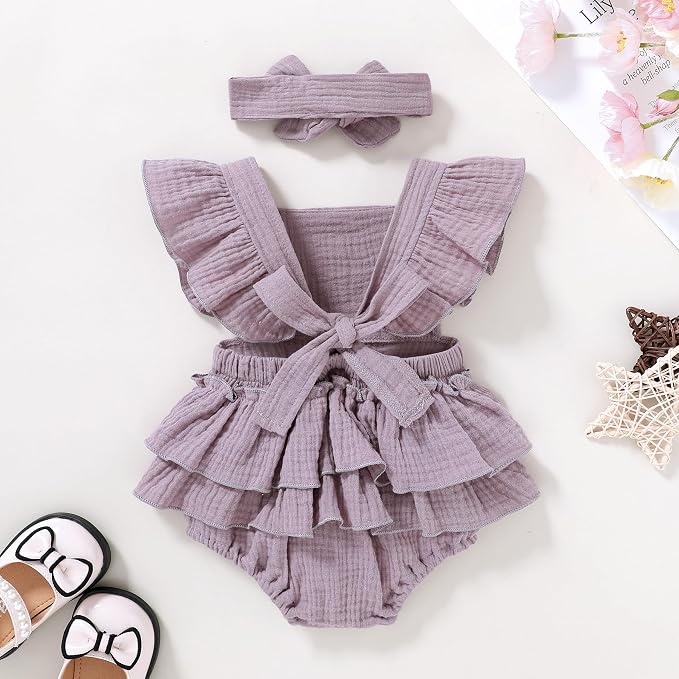 YOUNGER TREE Toddler Baby Girl Ruffled Sleeveless Romper Casual Summer Jumpsuit - Image 3