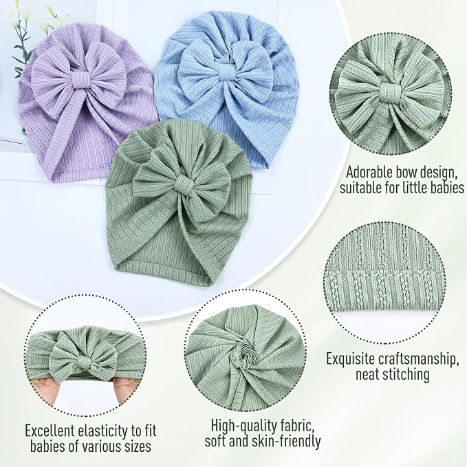 Cinaci 6 Pack Nursery Hospital Caps Bonnets Beanies Headwraps Turban Hats - Image 3