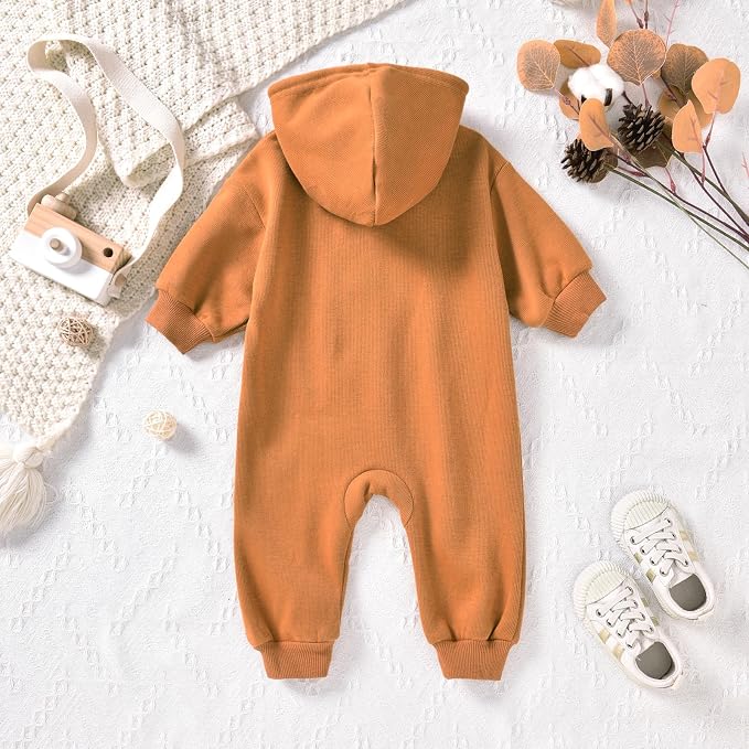 Unutiylo Unisex Baby Boys Girls Long Sleeve Infant Baby Zipper Hooded Jumpsuits - Image 4