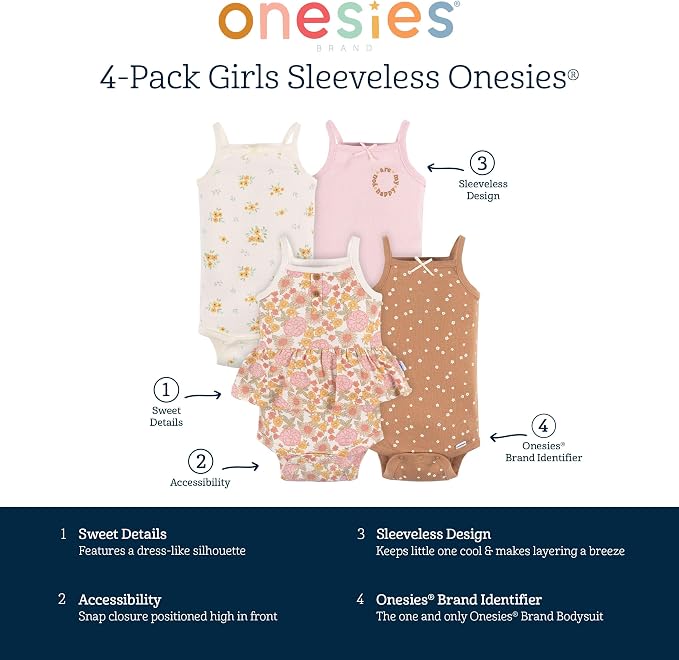 Gerber Baby Girls Multi-Pack Sleeveless Onesies Bodysuit - Image 6