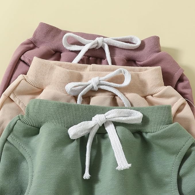 Sejardin Toddler Baby Boy Girl Pants 3 Pack Solid Color Elastic Waist Jogger Sweatpants Newborn Infant Casual Bottoms
