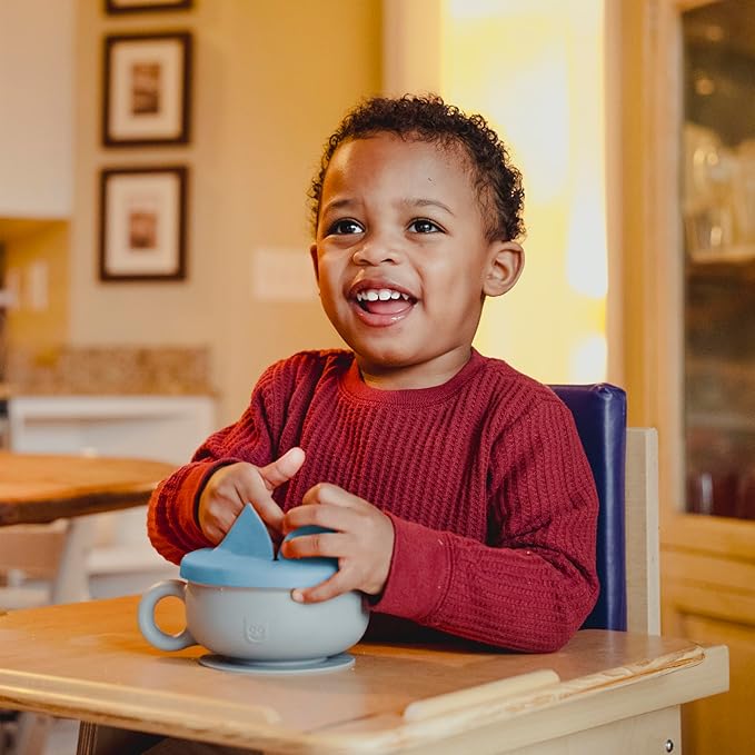 TalkTools Itsy Bowl with Locking Lid - Platinum grade silicone with Volume Lines, Curved Walls for Easy Scooping - for Babies, Toddlers, Children, and Elderly - Snack Cup Lid Accessory (Ocean)