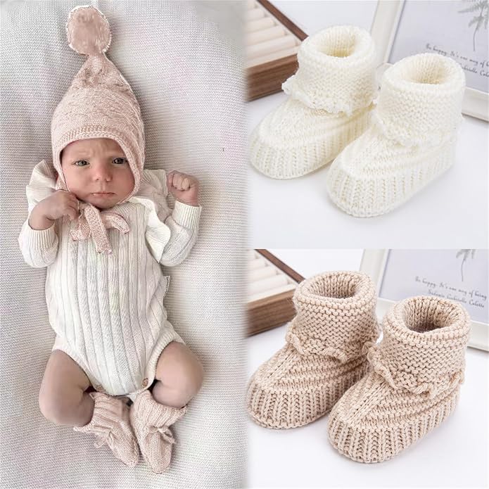 Baby Booties, Newborn Walking Shoes, Infant Hand Crochet Knit Cotton Sock - Image 2