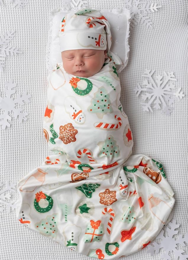 Newborn Swaddle Blanket Set, Headband and Beanie by Vollmic