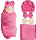 AQOKKA Newborn Receiving Blanket Wheat Ear Bow Hat Mitten Set | 4 Set Receiving by AQOKKA