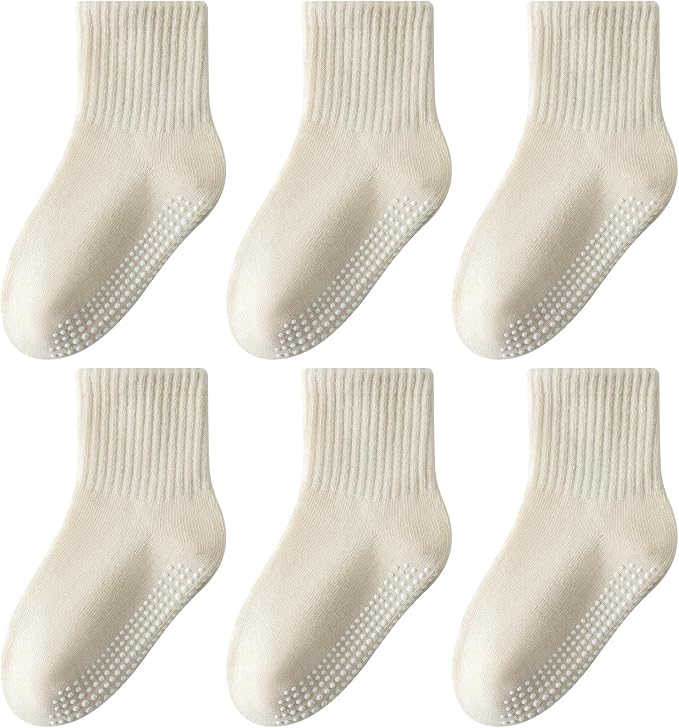 Toddler Grip Socks with Non-Slip Unisex Baby Stripe Crew Cotton Socks | Retro by Wamvp
