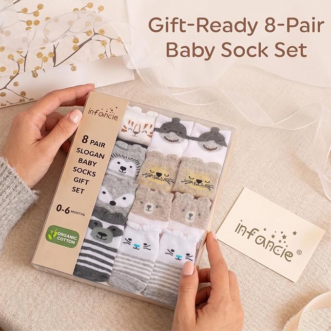 Organic Cotton Blend 8 Baby Socks 0–6M Non Slip Newborn Essentials | Oeko-Tex - Image 8