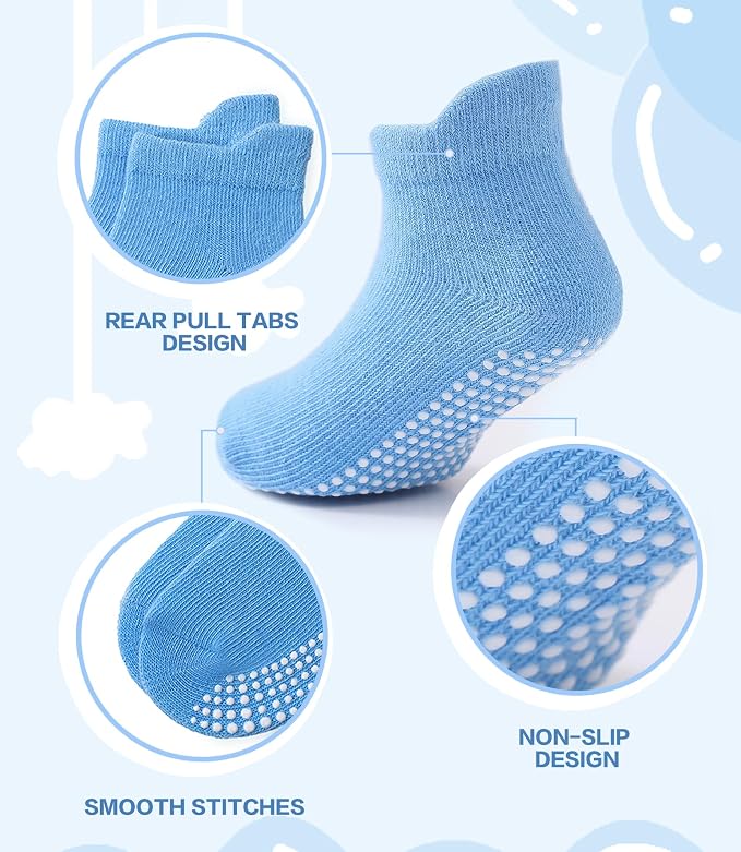 Baby Non Slip Grip Ankle Socks for Infants Toddlers Kids Boys Girls 9 Pack | - Image 3