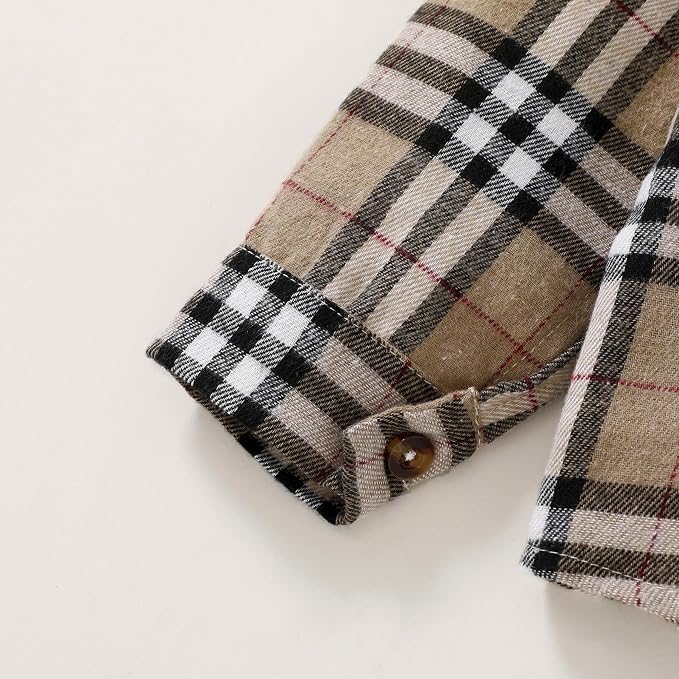 YOUNGER STAR Toddler Kids Boys Girls Flannel Hooded Plaid Shirt Button Baby Red - Image 6