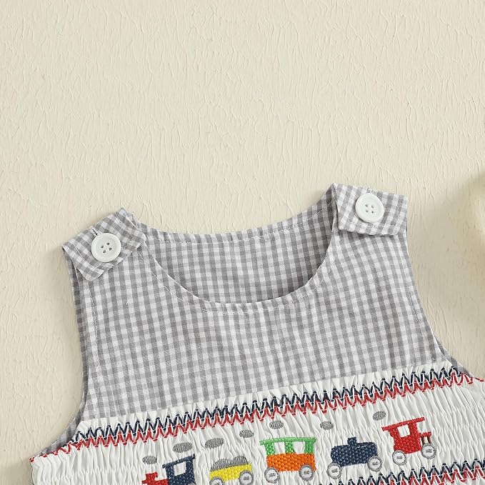 Newborn Baby Boys Sleeveless Seersucker Romper One Piece Straps Overalls - Image 4