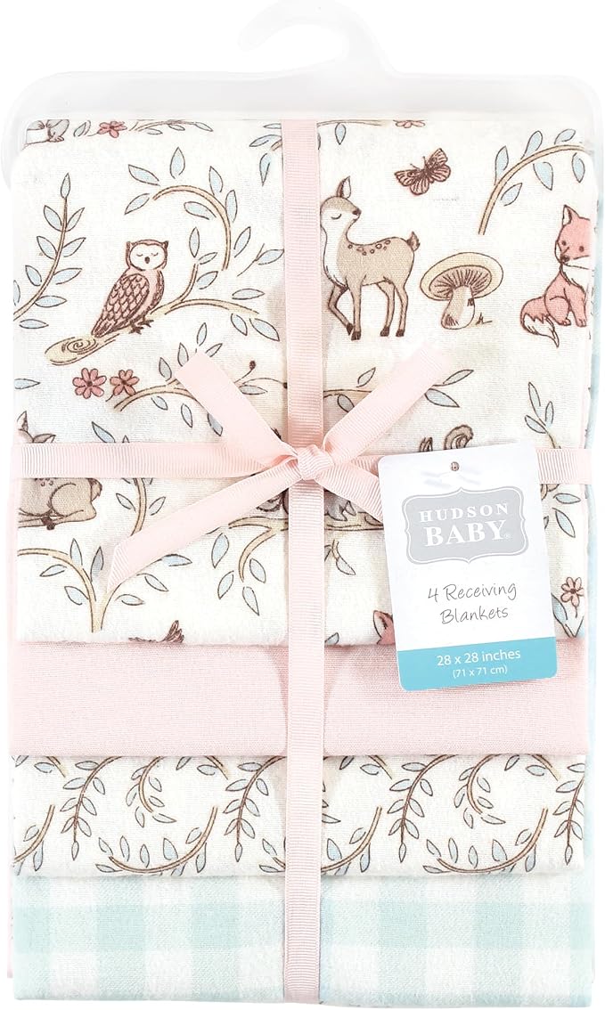 Hudson Baby Unisex Baby Cotton Poly Flannel Receiving Blankets, Girl Woodland - Image 2