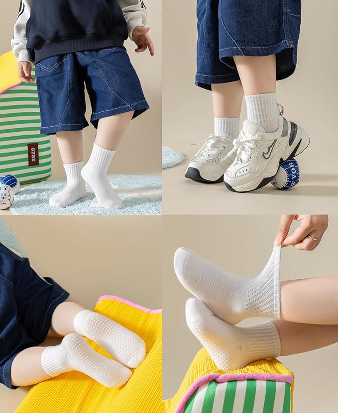 Toddler Grip Socks with Non-Slip Unisex Baby Stripe Crew Cotton Socks | Retro - Image 2