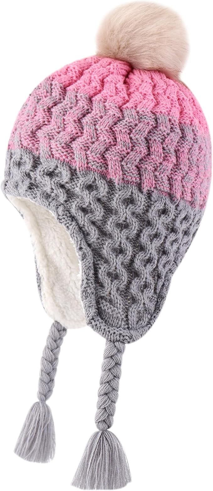 LANGZHEN Toddler Kids Infant Winter Hat,Earflap Knit Warm Cap Fleece Lined Beanie for Baby Boys Girls