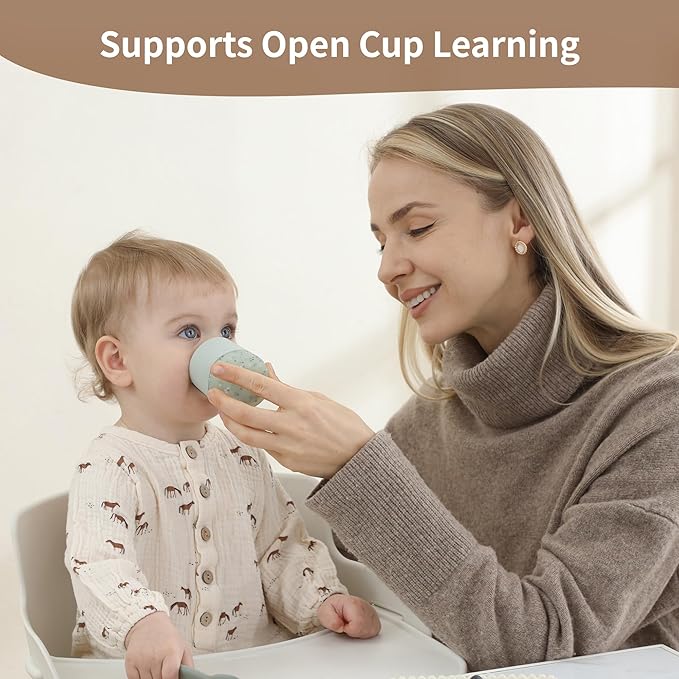 Moonkie Silicone Baby Cup 4 Months+ | Tiny Open Training Cup for Infants with Confetti Sprinkles | Baby-Led Weaning Essential | 2 oz (Ivory, 1 Pack)