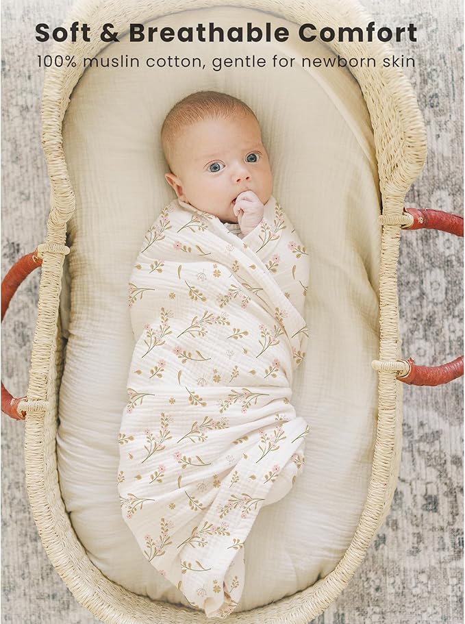 Konssy 3-Pack Muslin Baby Swaddle Blankets, 47 x 47 in Receiving Blankets | - Image 2
