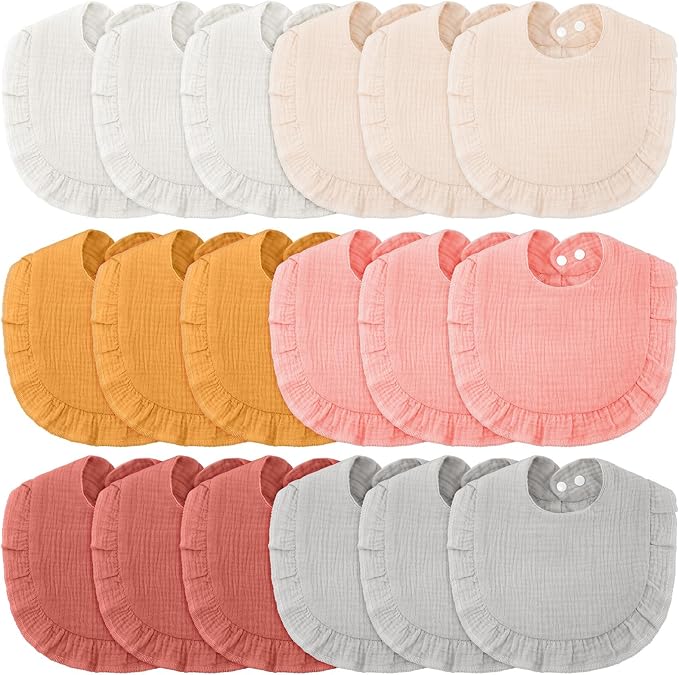Kenning 18 Pcs Baby Muslin Drool Bibs Ruffle Snap Button by Kenning