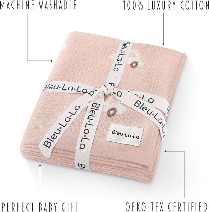 Knit Baby Blanket for Girls and Boys 100% Cotton Buttery Soft Cozy Receiving - Image 3