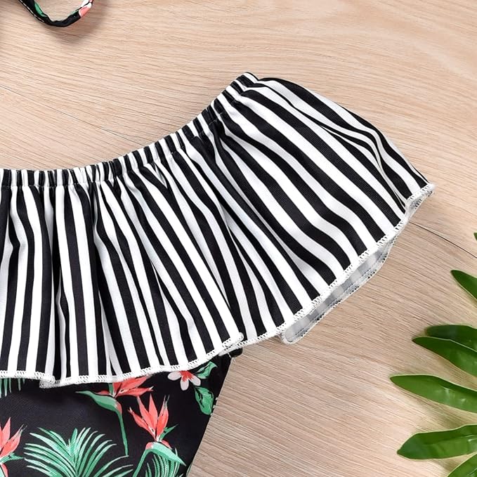 Toddler Baby Girls Ruffles Bikini One Piece Swimsuits Floral Off Shoulder Swimwear Beach Bathing Suit