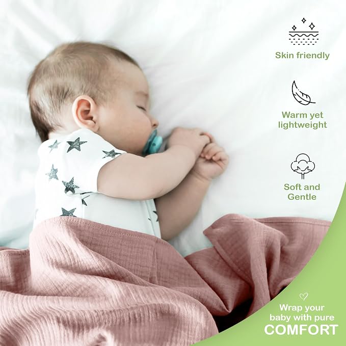 100% Organic Cotton 2 PK Baby Muslin Swaddle Blankets Girl 47x47in | Oeko-TEX - Image 6