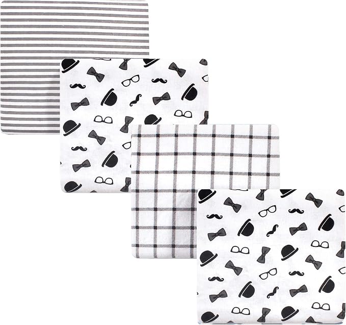 Little Treasure Unisex Baby Cotton Flannel Receiving Blankets, Gentleman 4-Pack - Image 2