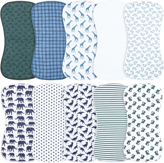 10-Pack Burp Cloths for Baby Boys and Girls by Benoxine