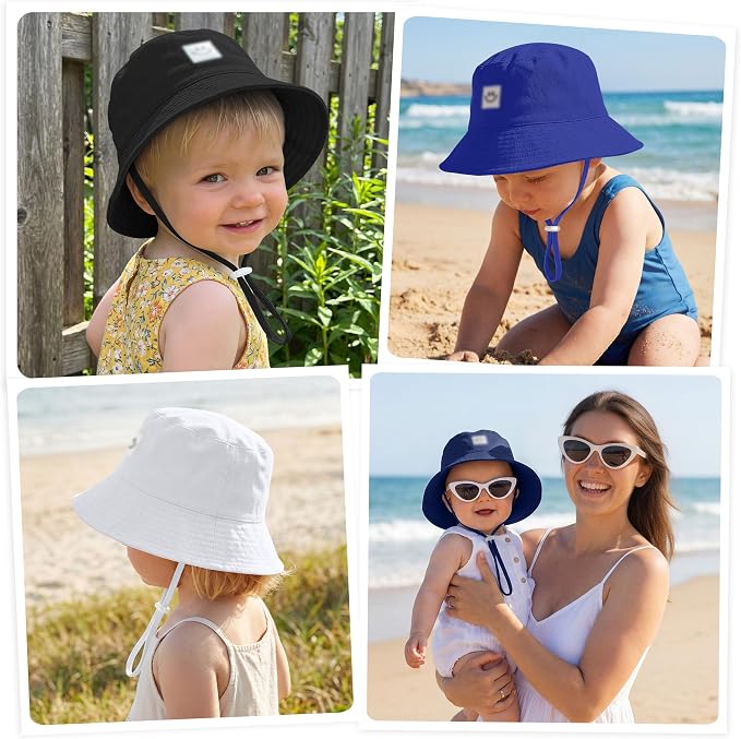 Cooraby 5 Pack Baby Sun Hat Adjustable Smile Bucket Hat Sun Protective Cap - Image 5