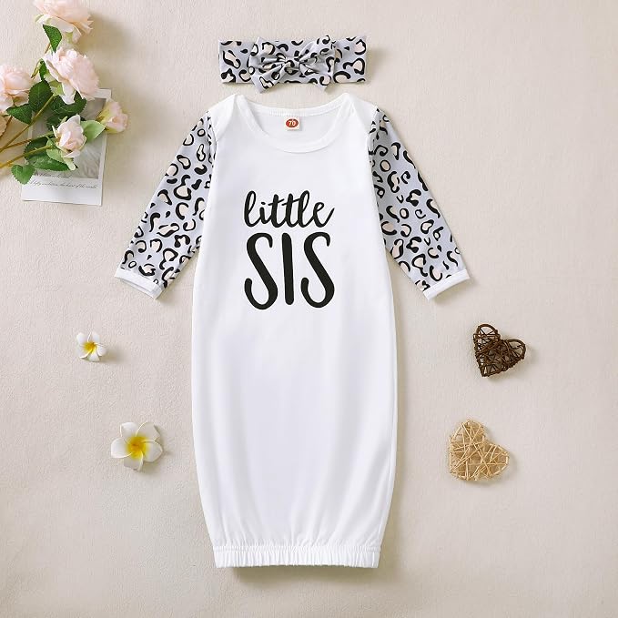AMAWMW Newborn Baby Girl Little Sister Sleeper Gown Stripe Long Sleeve - Image 5