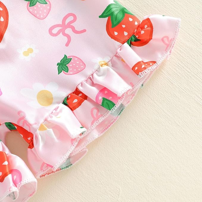 Kuriozud Toddler Baby Girl Pajamas Set Summer Floral Short Sleeve Button Down - Image 9