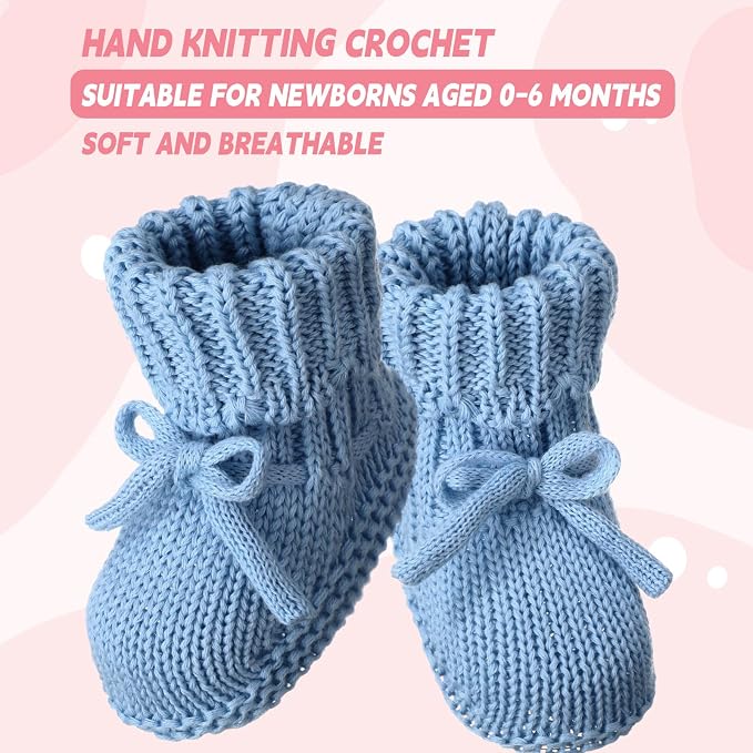 Evervibe 3 Pair Knitted Baby Booties | 100% Cotton, 0-6 Months Newborn - Image 5