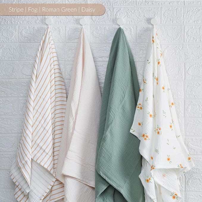 Meracorallo Muslin Swaddle Blanket, 100% Cotton, Roman Green | Soft Breathable - Image 6